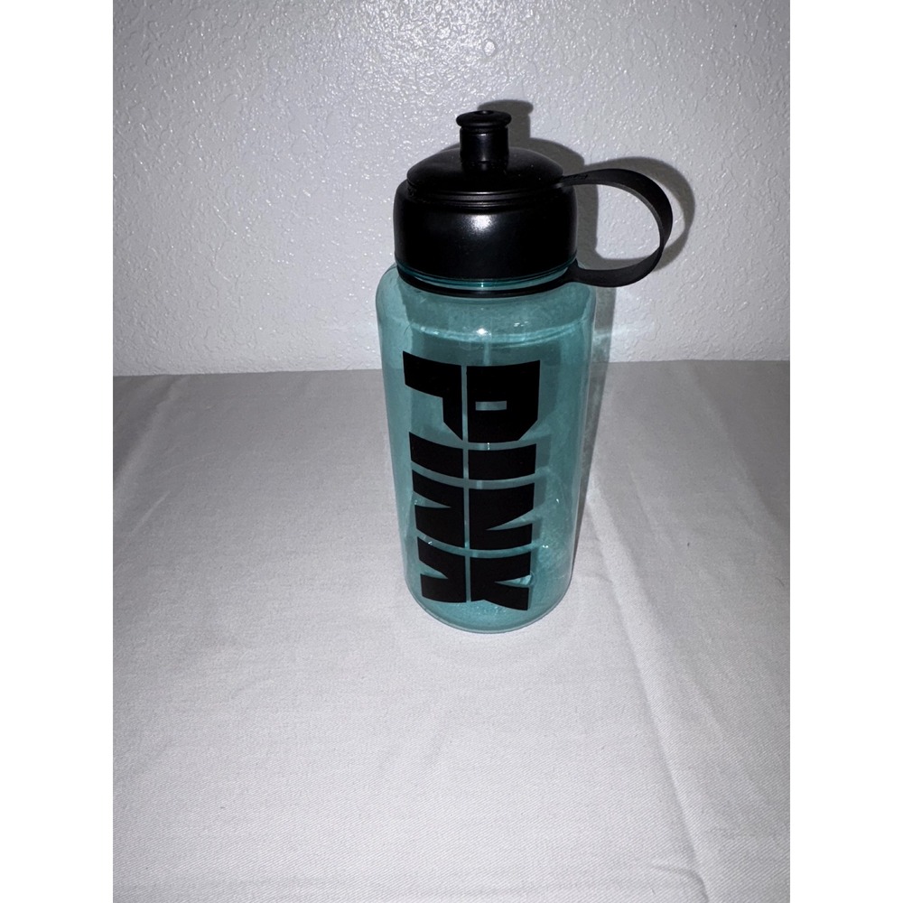 PINK Victoria's Secret Water Bottle Blue Black Logo Sport Gym Workout Travel